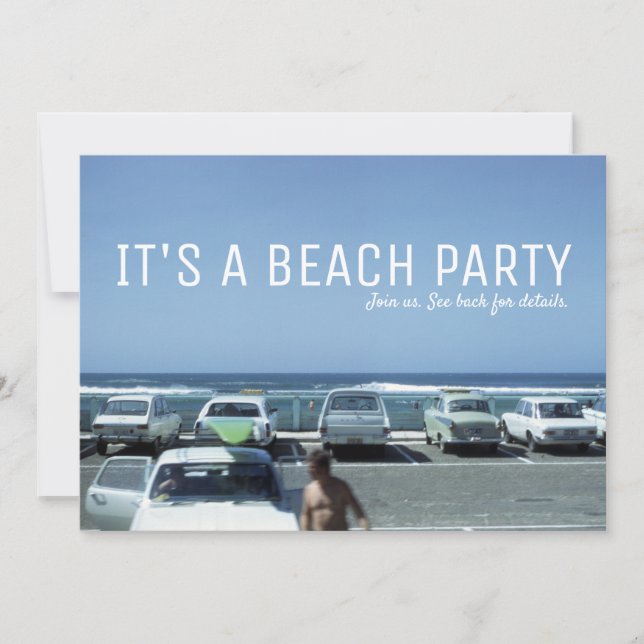 Vintag Classic Cars Blue Ocean Beach Party Einladung (Vorderseite)