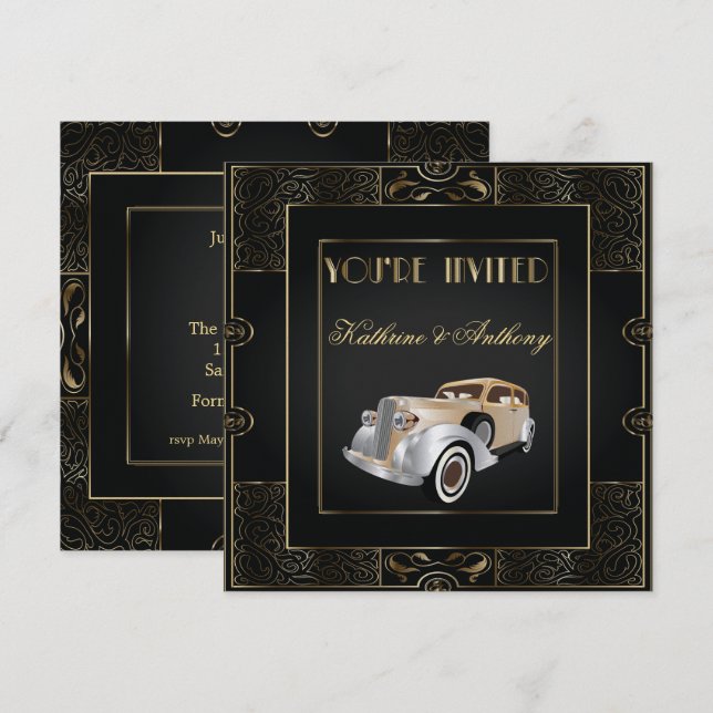 Vintag Classic Gatsby Style Hochzeitsempfang Einladung (Vorne/Hinten)