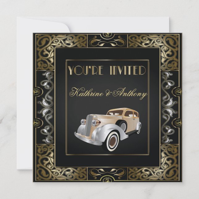 Vintag Classic Gatsby Style Hochzeitsempfang Einladung (Vorderseite)