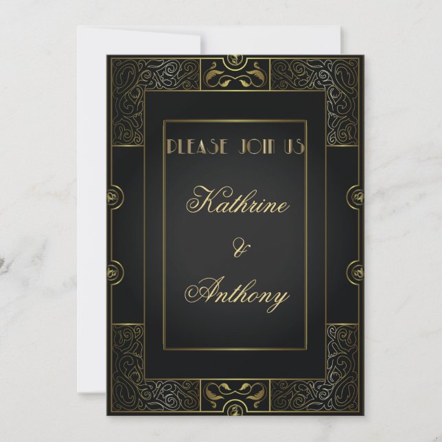 Vintag Classic Gatsby Style Hochzeitsempfang Einladung (Vorderseite)
