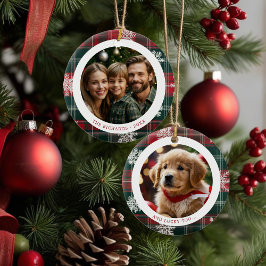 Vintag Classic Rote Schneeflocken Familie 2 Fotos Keramik Ornament