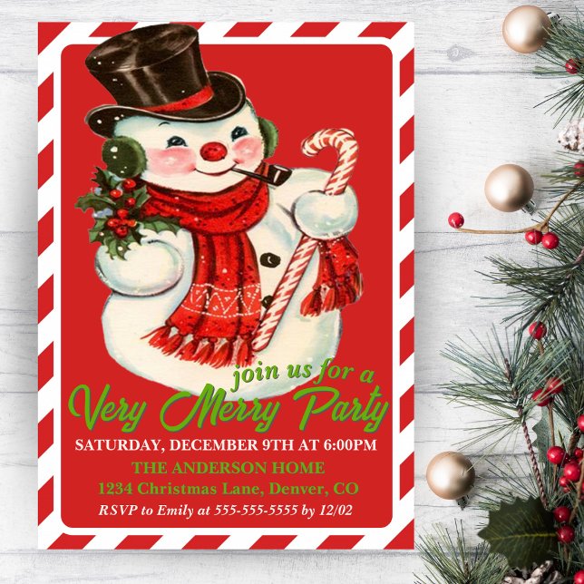 Vintag Classic Snowman Custom Weihnachtsfest Party Einladung (Vintage Classic Snowman Custom Christmas Party Invitation)