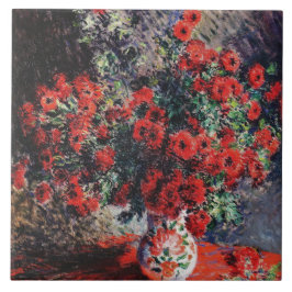 Vintag Claude Monet Red Chrysanthemas Fliese
