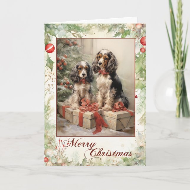 Vintag Cocker Spaniel Weihnachten (Vorderseite)