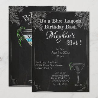 Vintag Cocktail Blue Lagoon Birthday Bash Einladung