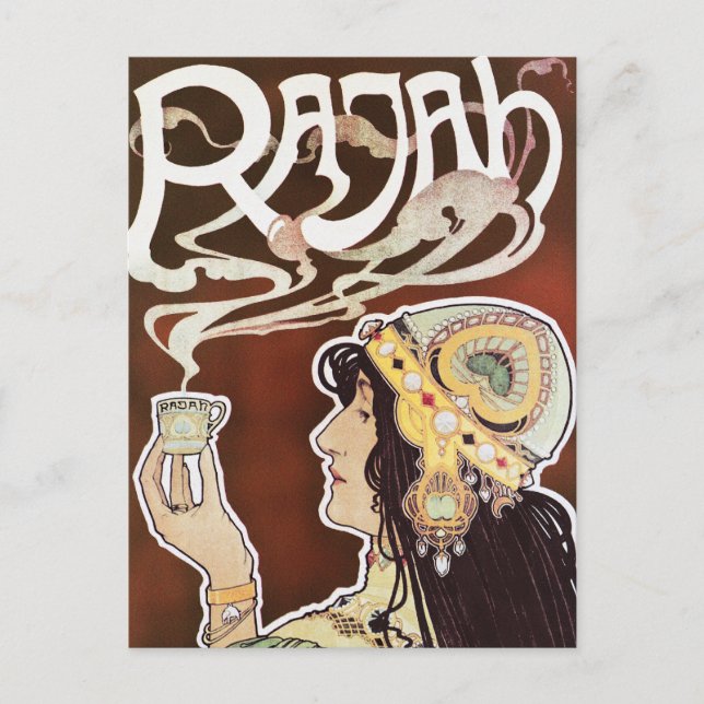 Vintag Coffee Girl Nouveau Ad - Rajah Coffee Postkarte (Vorderseite)
