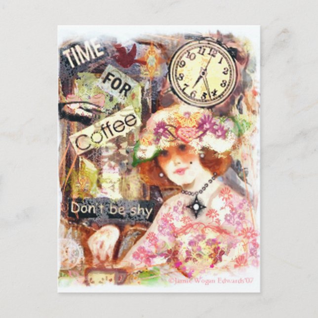 Vintag Coffee Lady Postcard Postkarte (Vorderseite)