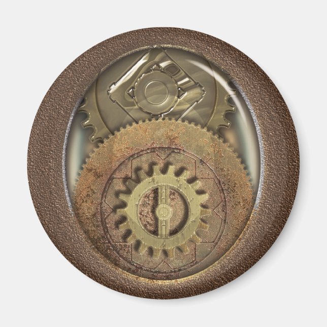 Vintag Cogs Steampunk Runde Magnet (Vorne)