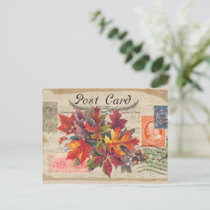 VINTAG COLLAGE HERBSTLAUB POSTCARD POSTKARTE