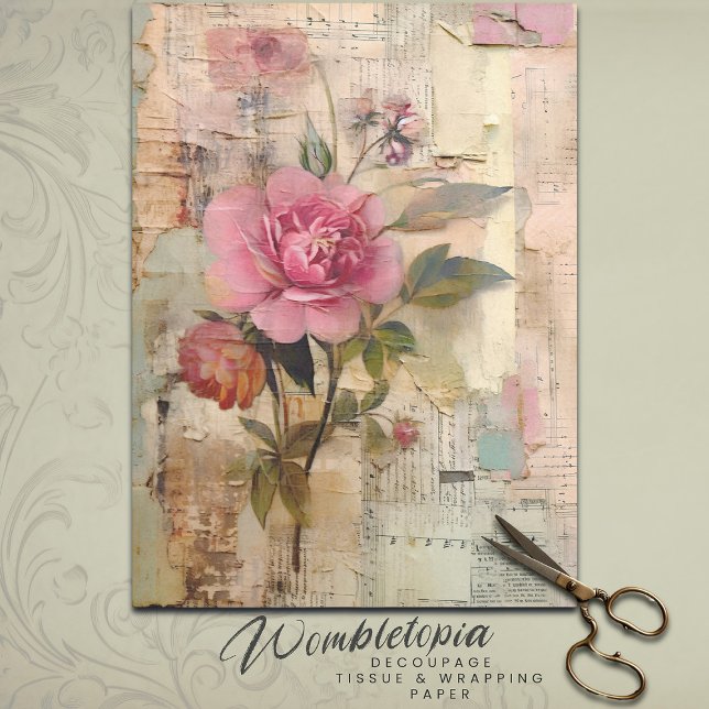 Vintag Collage Pink Rose Ephemera Decoupage Seidenpapier (Von Creator hochgeladen)