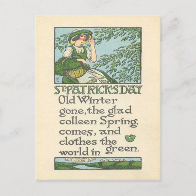 Vintag Colleen Spring Kleeblatt St Patrick's Day Postkarte (Vorderseite)