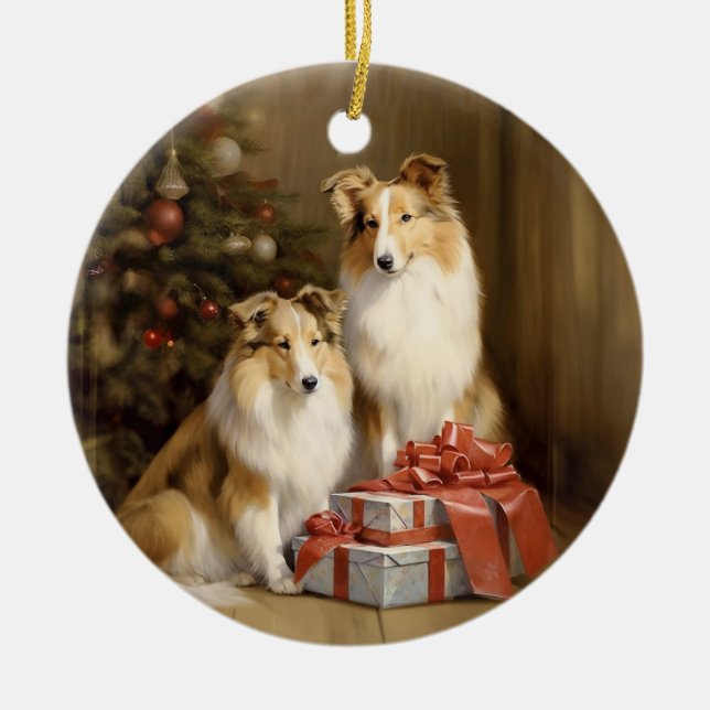 Vintag Collie Christmas Keramik Ornament (Vorne)