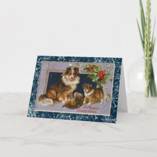 Vintag Collie Dogs Weihnachtskarte Feiertagskarte