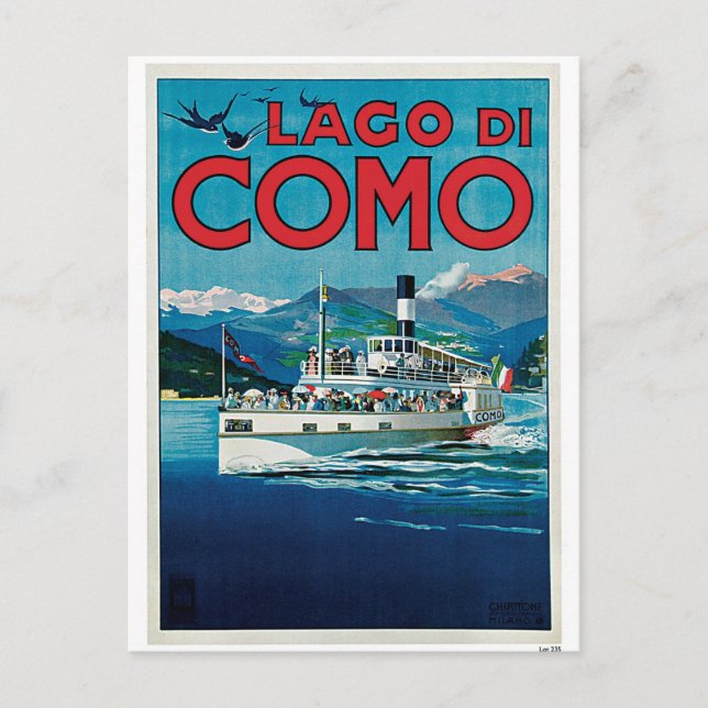 Vintag Como See Italienische Reiseanzeige Postkarte (Vorderseite)