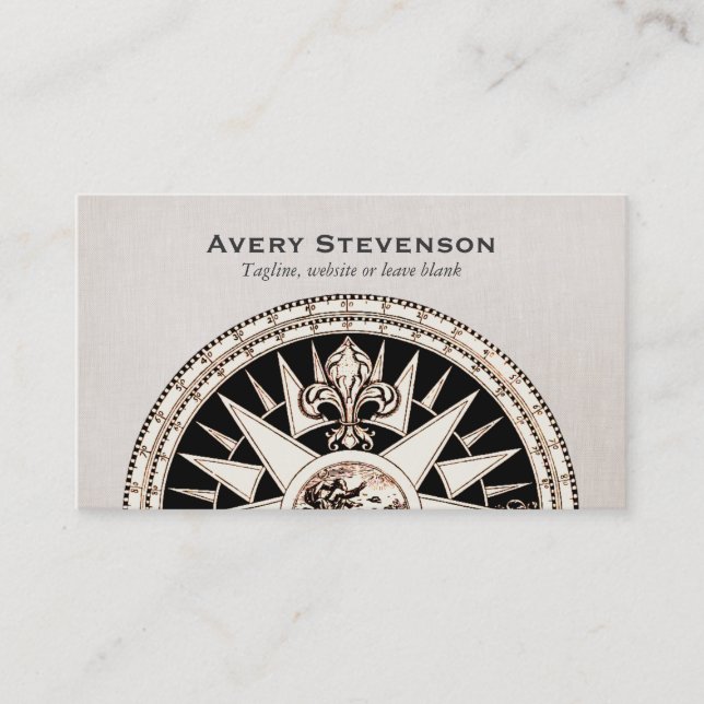 Vintag Compass Beige Linen Look Finance Visitenkarte (Vorderseite)