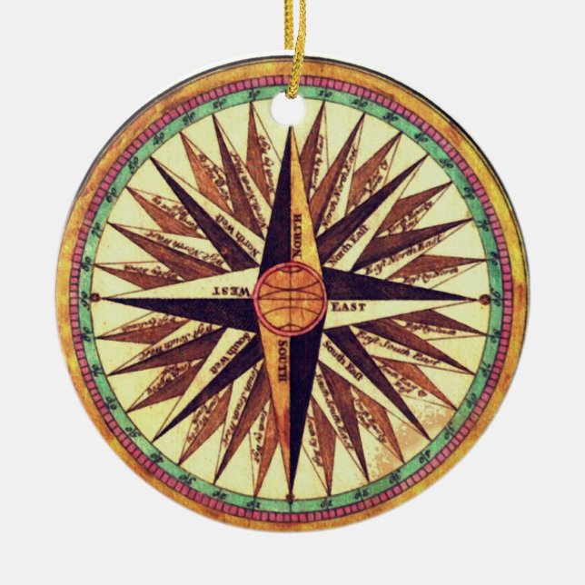 Vintag Compass Rose Rundweg Ornament (Vorne)