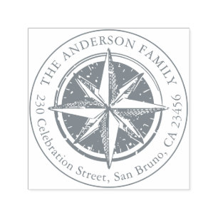 Vintag Compass Round Family Name & Rücksendeadress Permastempel