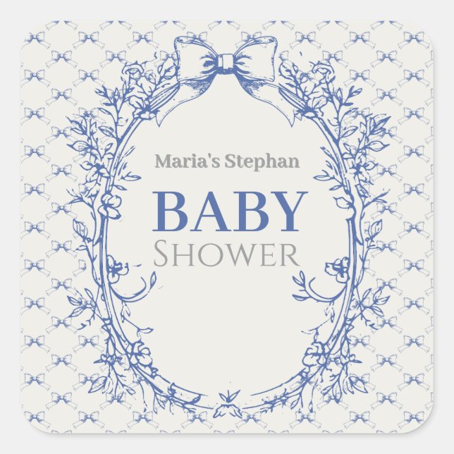 Vintag Coquette Blue Bow Quadratischer Aufkleber (Vorderseite)