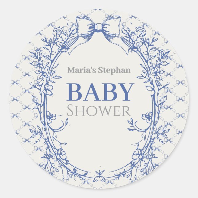 Vintag Coquette Blue Bow Runder Aufkleber (Vorderseite)