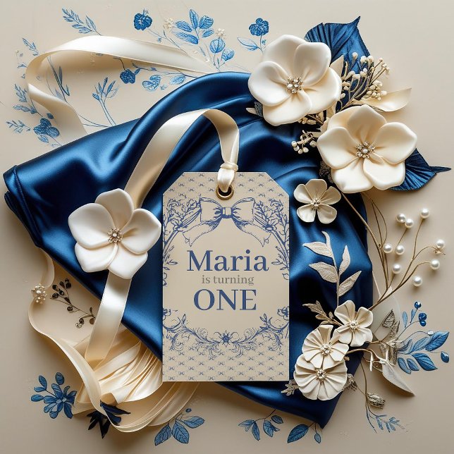 Vintag Coquette Blue Bow zum ersten Mal Geschenkanhänger (Von Creator hochgeladen)