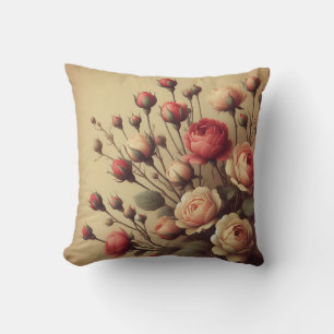 Vintag Coral Rose Buds Classic Floral Kissen