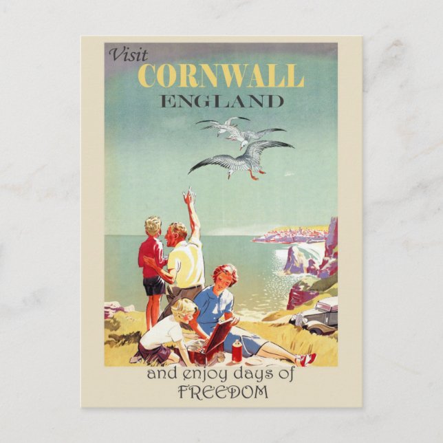 Vintag Cornwall England Postkarte (Vorderseite)