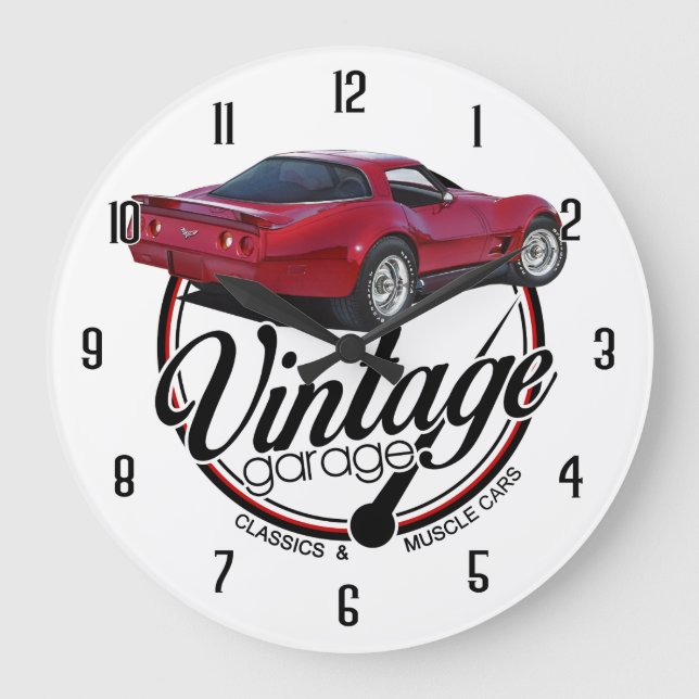 Vintag Corvette Garage Große Wanduhr (Vorderseite)