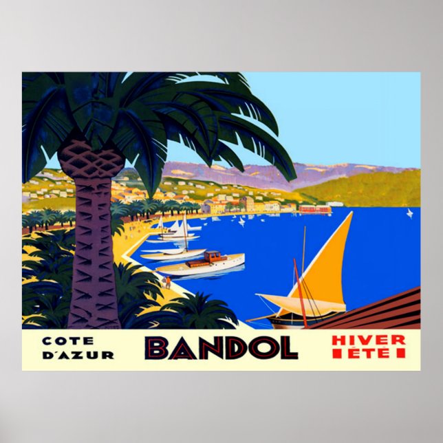 Vintag Cote D'Azur Bandol French Travel Poster (Vorne)