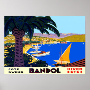 Vintag Cote D'Azur Bandol French Travel Poster