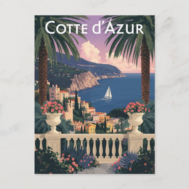 Vintag Côte d'Azur Travel Poster - Côte d'Azur Postkarte (Vorderseite)