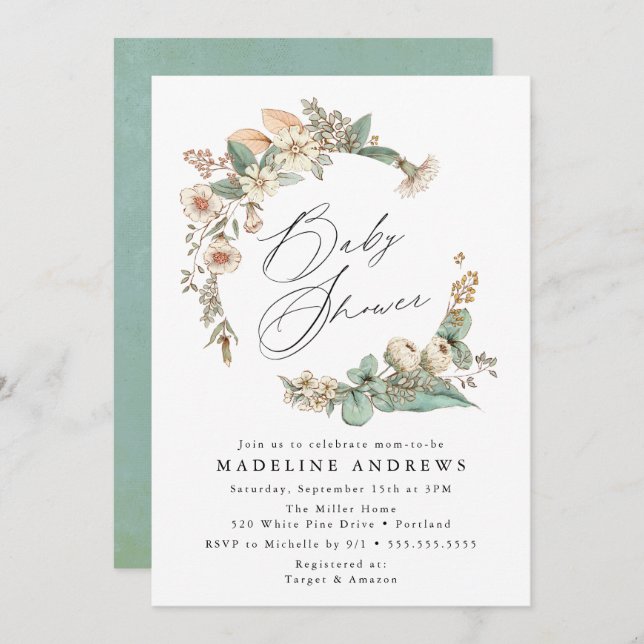 Vintag Country Blumengarten Kinderdusche Einladung (Vorne/Hinten)