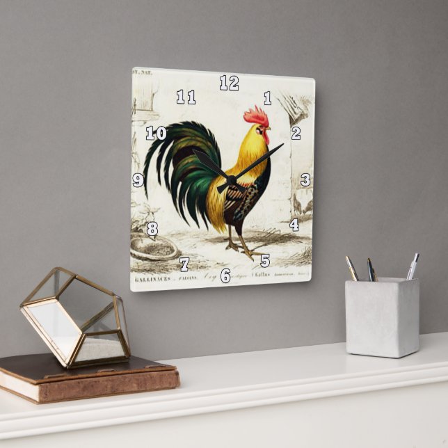 Vintag Country Rooster Küchenwand Quadratische Wanduhr (Büro)