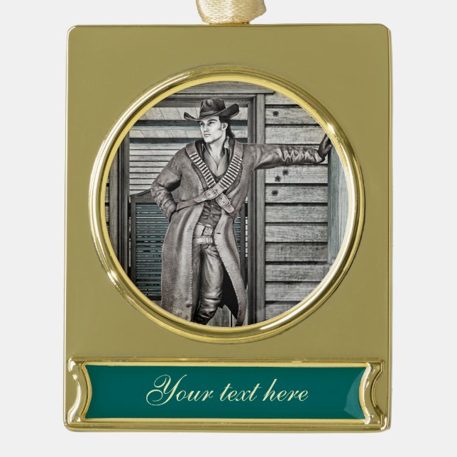Vintag Cowboy Banner-Ornament Gold (Vorderseite)