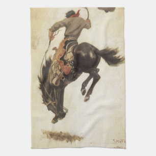 Vintag Cowboy, Bronco Buster Studie von NC Wyeth Geschirrtuch