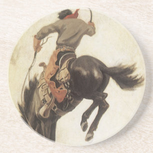 Vintag Cowboy, Bronco Buster Studie von NC Wyeth Sandstein Untersetzer