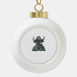 Vintag Cowboy Bull Rodeo Moooch Obligated Pardner  Keramik Kugel-Ornament