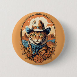 Vintag Cowboy Cat Design Button
