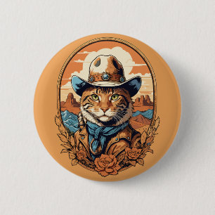 Vintag Cowboy Cat Design Button