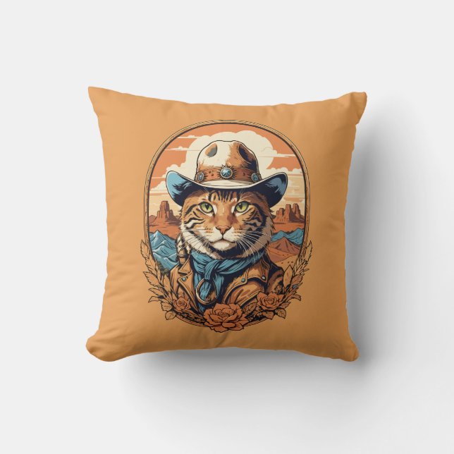 Vintag Cowboy Cat Design Kissen (Vorderseite)
