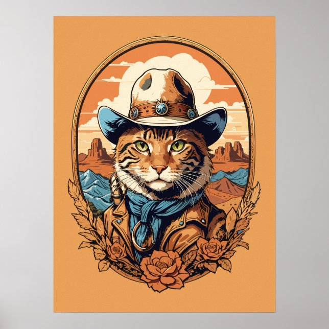 Vintag Cowboy Cat Design Poster (Vorne)