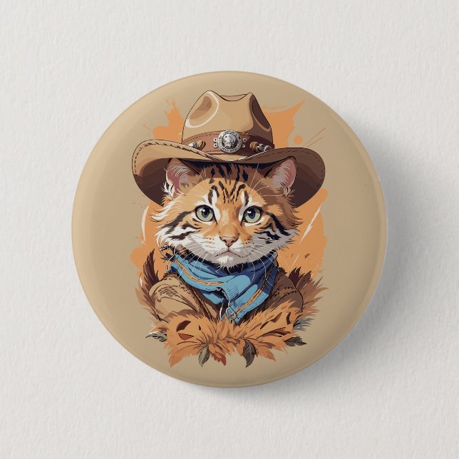 Vintag Cowboy Kitten Design Button (Vorderseite)