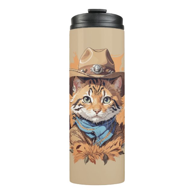 Vintag Cowboy Kitten Design Thermosbecher (Vorderseite)