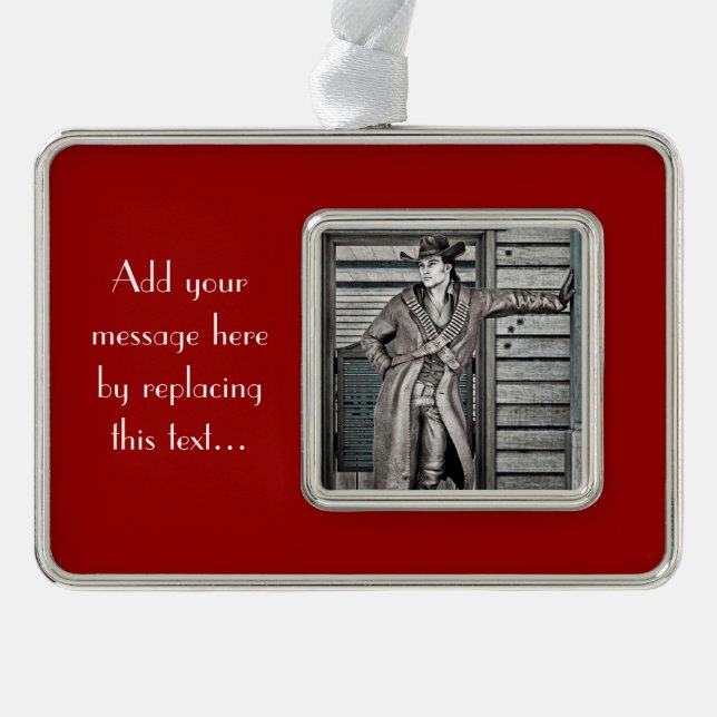 Vintag Cowboy Rahmen-Ornament Silber (Vorderseite)