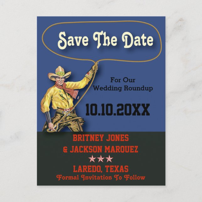 Vintag Cowboy Save the Date Ankündigungspostkarte (Vorderseite)