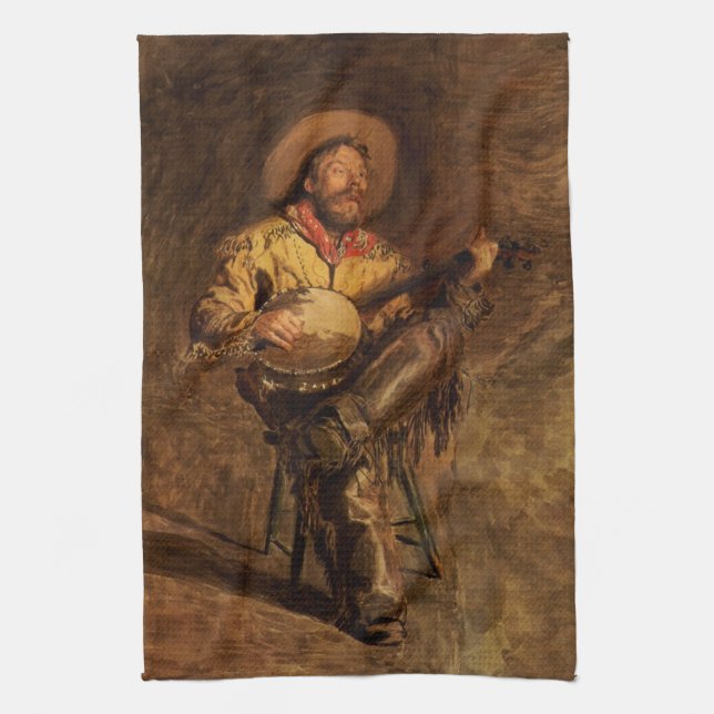 Vintag Cowboy Singen von Thomas Eakins Geschirrtuch (Vertikal)