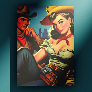 Vintag Cowboy und Cowgirl Postkarte