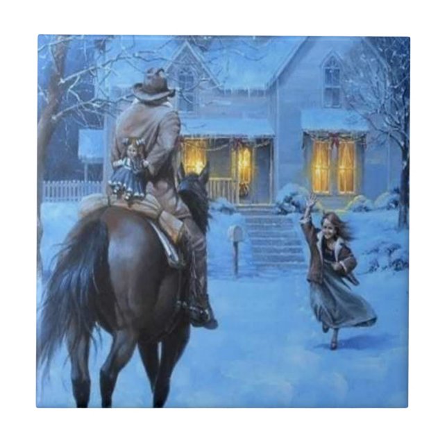 Vintag Cowboy Weihnachten Fliese (Vorderseite)
