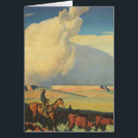 Vintag Cowboys, Open Range von Maynard Dixon<br><div class="desc">Open Range (1942) von Maynard Dixon ist ein Vintages amerikanisches Kunstlandschaftsgemälde. Ein Cowboyrancher reitet sein Pferd auf den Ebenen des Südwestens. Er beherbergt seine Kühe, Bullen und Rinder auf der Prärie. Große weiße Wolken füllen den Himmel über den offenen Feldern und den Mesas. Über den Künstler: Maynard Dixon (1875-1946) war...</div>