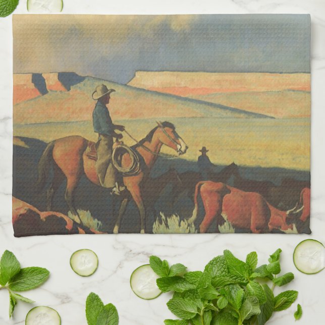 Vintag Cowboys, Open Range von Maynard Dixon Geschirrtuch (Gefaltet)