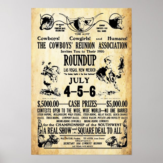 Vintag Cowboys Wiedersehen Roundup Print Poster (Vorne)